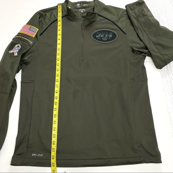Nike NFL ONFIELD Jets Camo Pocket Half Zip Pullover Jersey Shirt Military Green - Picture 9 of 10